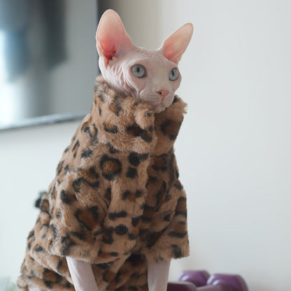 Leopard Print Plush Coat, Double-Layer Thickened Warm, Suitable for Sphynx Cats, German Cats, Abyssinian Cats, and Kittens