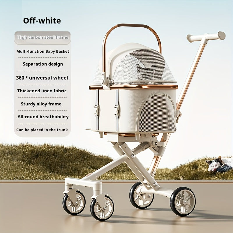 Lightweight Foldable Pet Stroller for Small to Medium Dogs and Cats, Outdoor Walking Cart with Detachable Bag