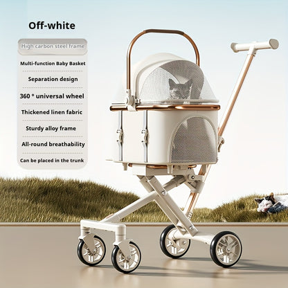 Lightweight Foldable Pet Stroller for Small to Medium Dogs and Cats, Outdoor Walking Cart with Detachable Bag