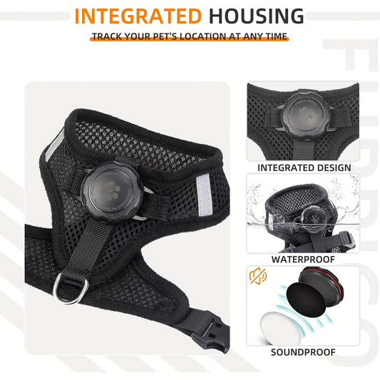 Set of for cat Harness And Leash Featuring an Airtag Holder - Escape-Resistant Reflective Vest, Adjustable for Cats And Kittens (Secure Fit, Airtag Not Included)