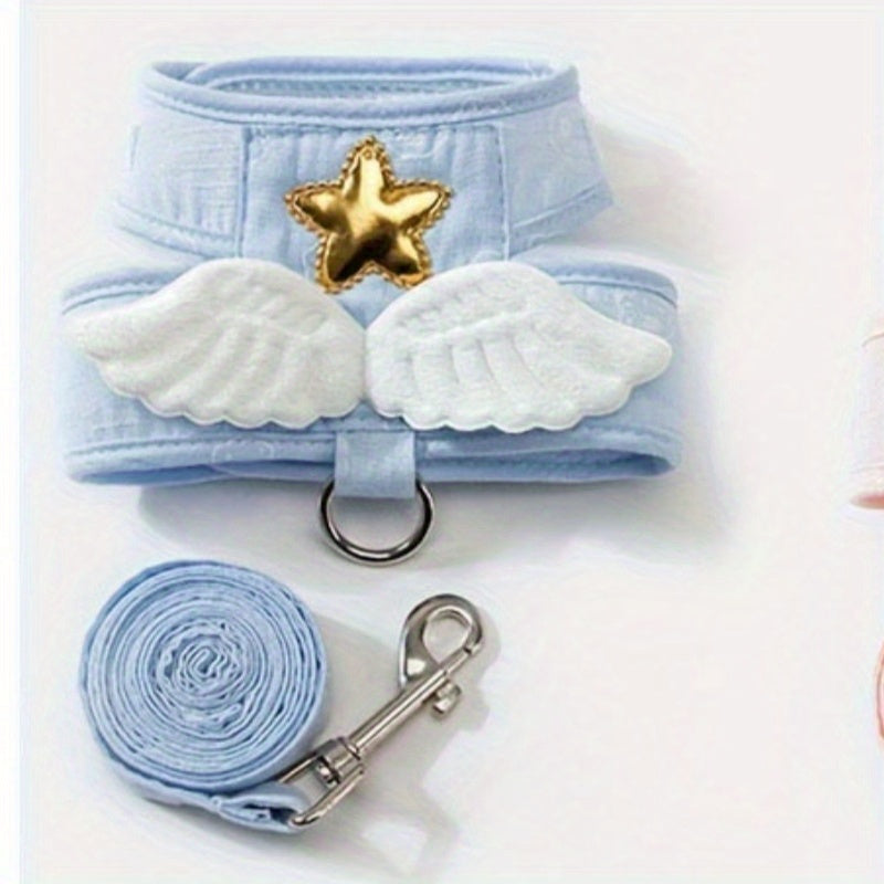 Cute Harness and 4-Foot Leash with angel wings, Comfortable Pet Walking Gear for pet, Essential pet supplies for outdoor use, suitable for Cats & Small Dogs