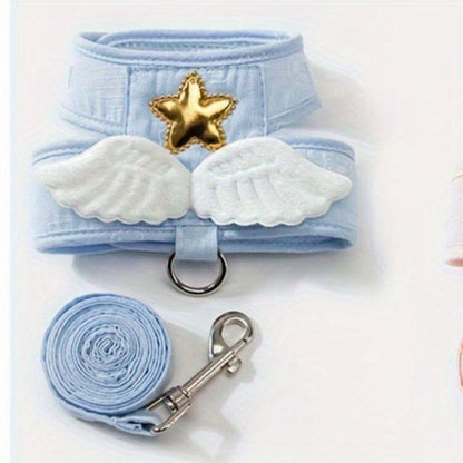 Cute Harness and 4-Foot Leash with angel wings, Comfortable Pet Walking Gear for pet, Essential pet supplies for outdoor use, suitable for Cats & Small Dogs