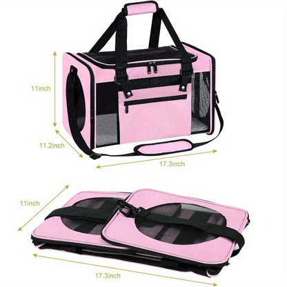 Airline Approved Collapsible Soft Pet Carrier - Three-Sided Entrance Travel Cat Carrier for Small Dogs, Puppy, Large Medium Small Cats - Pink