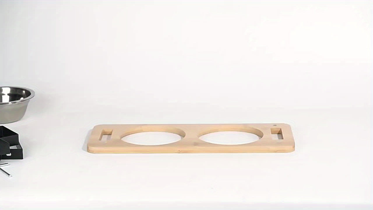 Cat High Platform Bowl Stand | Small Pet Stainless Steel Bowl Holder for Cats, Made of Bamboo and Stainless Steel