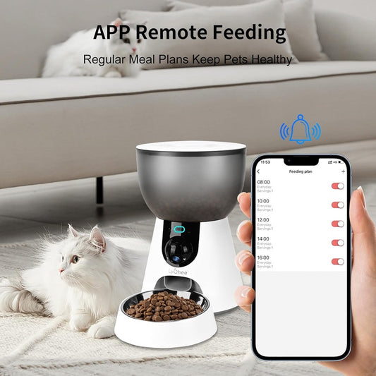 Lychee Automatic Cat Feeder with Camera, 5G WiFi Pet Feeder with 6 Pack Pet Food Desiccant Bag, 1304P HD Video with Night Vision