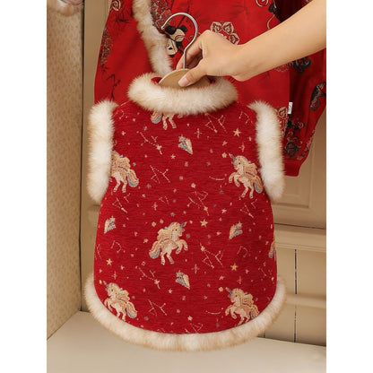 2026 New Chinese New Year Fleece Warm Vest for Dogs and Cats | New Chinese Style Festive Greeting Tang Suit, Knit Polyester, Suitable for Small and Medium Dogs