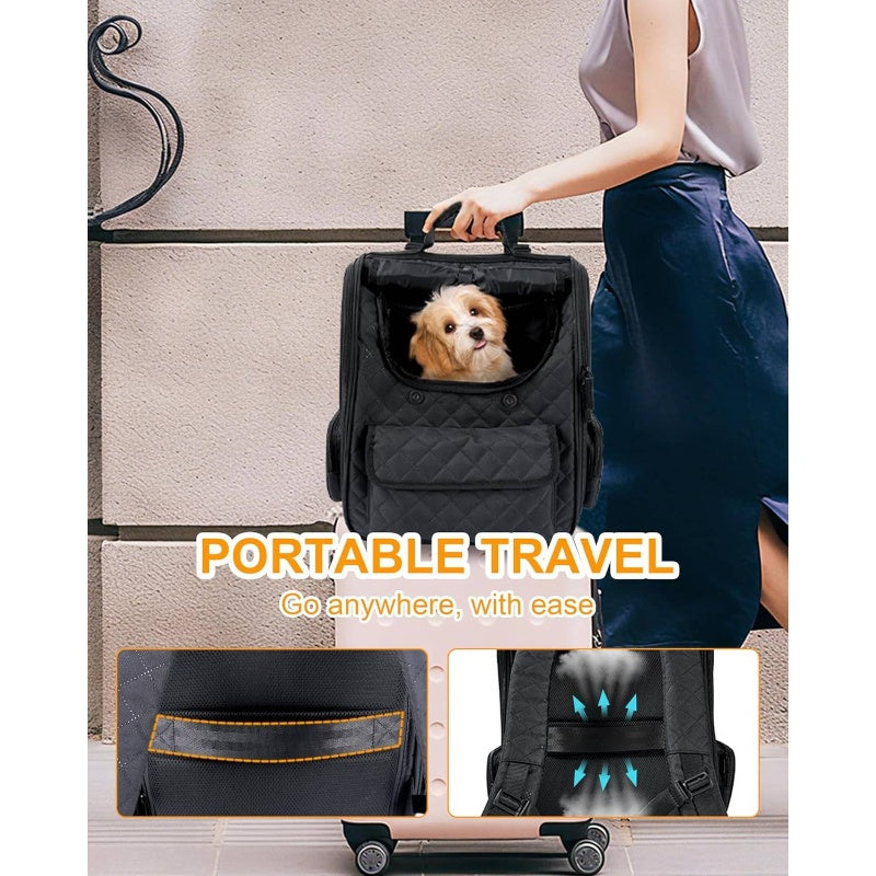Expandable Pet Backpack For Large Cats And Small Dogs | Up To 15 Lbs Capacity, Foldable, Travel And Hiking Compatible, Black Tpu Material
