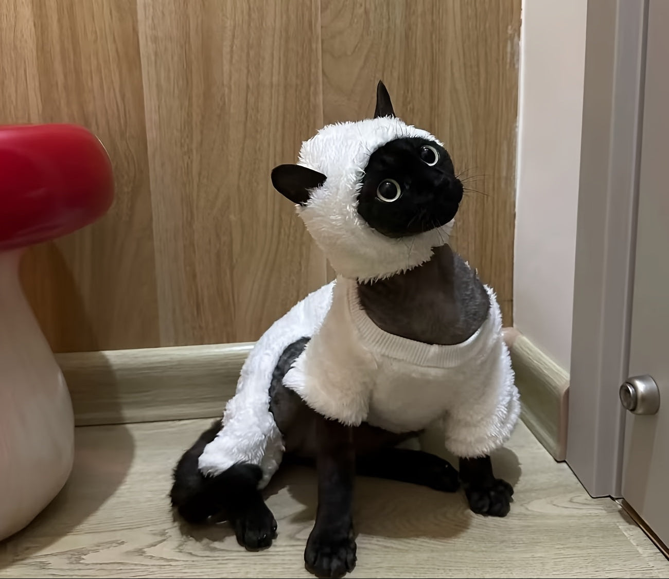 3pcs Cute Lamb Patrick Cat Clothes, Plush Fleece-Lined Winter Coat & Hat Set for Small Medium Large Cats, Warm Autumn Apparel with Puff Sleeves, Hand Wash Only Pet Costume