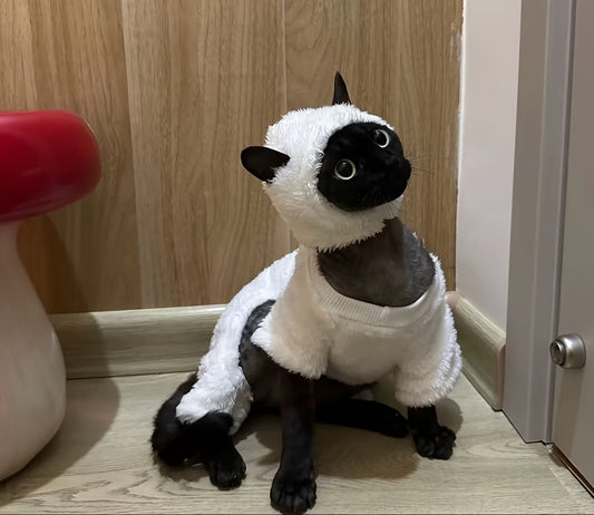 3pcs Cute Lamb Patrick Cat Clothes, Plush Fleece-Lined Winter Coat & Hat Set for Small Medium Large Cats, Warm Autumn Apparel with Puff Sleeves, Hand Wash Only Pet Costume