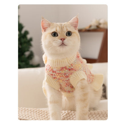 Autumn and Winter New Three-dimensional Teddy Bear Pet Clothes, Cute Two Legged Knitted Sweater for Cats, German No Fur Cat Adaptation, Soft and Light Beige Friendly Knitted Material, Strong Warmth Retention, No Restrictions on Pet Activities