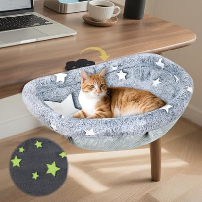 Cat Desk Bed with Clamp | Glow in The Dark, Cover, Removable Washable, Sturdy Metal Frame, Supports up to 50 Lbs