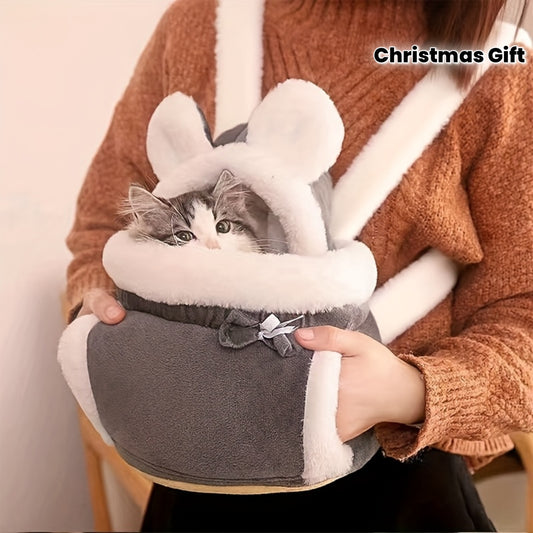 Portable Winter Warm Cat and Dog Backpack | Soft Lining, Ergonomic Design, Seat Belt System, Storage Bag, Seat Belt Buckle - Ideal for Travel, Outdoor, Shopping - Perfect Christmas Gift for Small Cats and Dogs