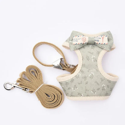 Cat Chest Harness Leash Set with Bow Tie Vest Styles Pet Chest Harness Suitable for Walking Cats and Puppies Leash