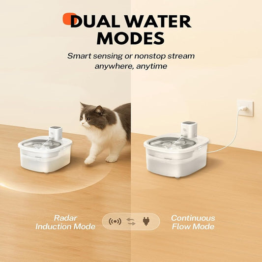 Homerunpet Wireless Pet Water Fountain - Stainless Steel Water Tray, Battery Operated Ultra - Quiet, Portable Automatic Cat Dog Dispenser, Dishwasher Safe