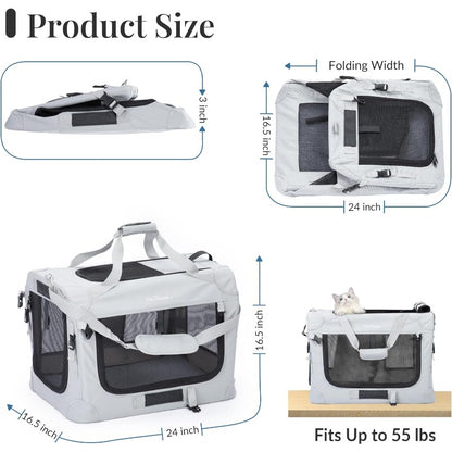 Extra Large Cat Carrier for 2 Cats - Heavy-Duty Collapsible Soft-Sided Pet Crate with Spacious Interior