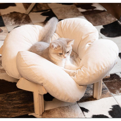 High-quality Elevated Cat Bed | Wooden with Cushion, Plush Pet Sofa, Indoor Raised Cat Lounge Chair Suitable for Small Dogs and Cats, Detachable, Polyester Fiber Fill