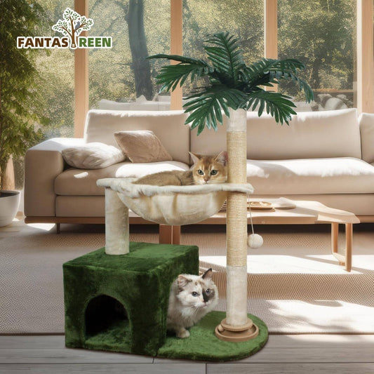 Multi-Level Cat Tree Tower with Large Hammock, Scratching Post, Condo, Playground Track & Bouncy Ball - Heavy-Duty Indoor Cat Activity Center with Sturdy Base, No Assembly Tools Required, Space-Saving Design for Small Spaces