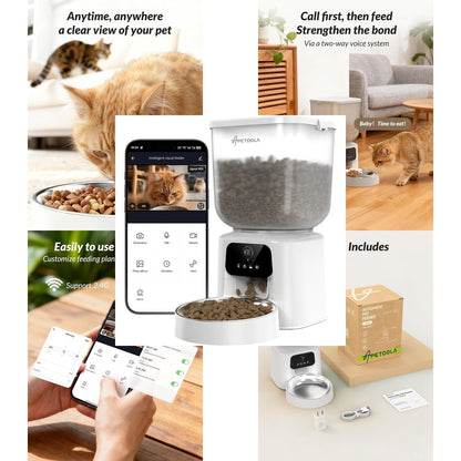 Smart Pet Feeder with Camera, 5-Liter Automatic Dispenser, Audio Communication & Remote Control App, Dehumidifying Bag, Automatic Food Dispenser for Cats and Dogs