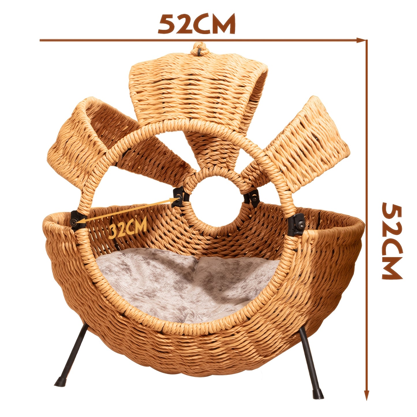 Cat Beds For Indoor Cats-Large Cat Cave For Pet Cat-Rattan Cat House With Cushion, Spherical Indoor Outdoor Cat House, Large Translucent Cat House With Cushion, 20.5X20.5X14inches