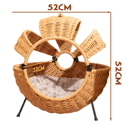 Cat Beds For Indoor Cats-Large Cat Cave For Pet Cat-Rattan Cat House With Cushion, Spherical Indoor Outdoor Cat House, Large Translucent Cat House With Cushion, 20.5X20.5X14inches