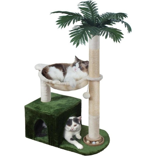 Multi-Level Cat Tree Tower with Large Hammock, Scratching Post, Condo, Playground Track & Bouncy Ball - Heavy-Duty Indoor Cat Activity Center with Sturdy Base, No Assembly Tools Required, Space-Saving Design for Small Spaces