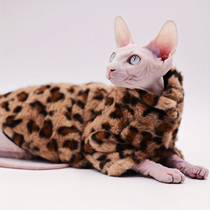 Leopard Print Plush Coat, Double-Layer Thickened Warm, Suitable for Sphynx Cats, German Cats, Abyssinian Cats, and Kittens
