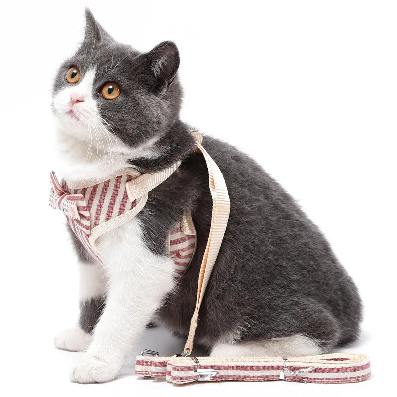 Cat Chest Harness Leash Set with Bow Tie Vest Styles Pet Chest Harness Suitable for Walking Cats and Puppies Leash