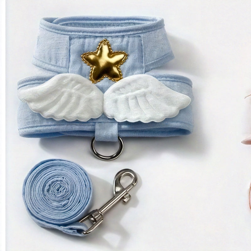 Cute Harness and 4-Foot Leash with angel wings, Comfortable Pet Walking Gear for pet, Essential pet supplies for outdoor use, suitable for Cats & Small Dogs