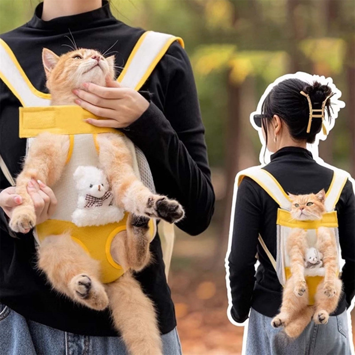 Pet Backpack for Cats, Legs Out Cat Carrier Bag, Breathable Pet Front and Back Carrier for Outdoor