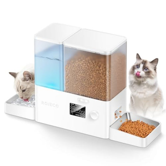 Automatic Cat Feeder and Water Dispenser36Cups 8.5L 2 in Stainl Steel Bowls Large Capacity Cat Food Dispenser and Gravity Water Fountain for Cats