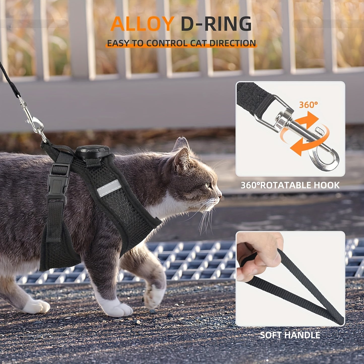 Set of for cat Harness And Leash Featuring an Airtag Holder - Escape-Resistant Reflective Vest, Adjustable for Cats And Kittens (Secure Fit, Airtag Not Included)