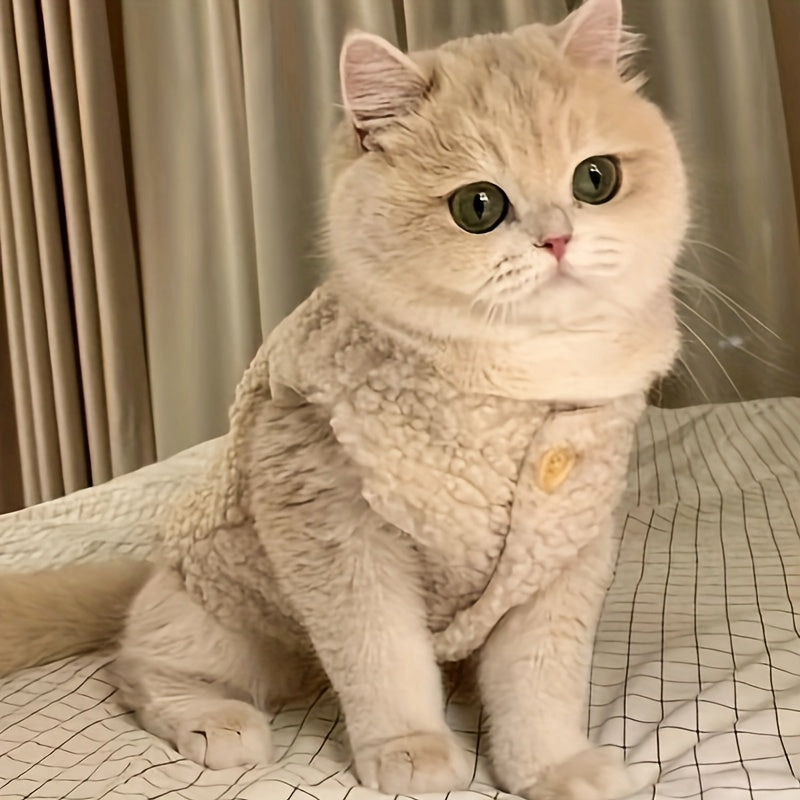 Warm Fleece Cat Sweater - Adorable Korean-Style Pet Jumper for Small to Medium Breeds, Hand Wash Only