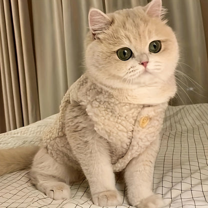 Warm Fleece Cat Sweater - Adorable Korean-Style Pet Jumper for Small to Medium Breeds, Hand Wash Only