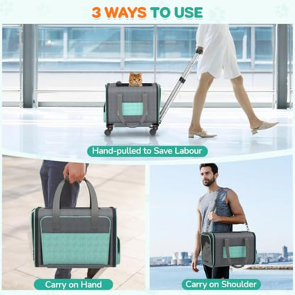 Airline Approved TSA-Approved Under-Seat with Wheels - Expandable Rolling Carrier Suitable for Small Dogs & Cats Under 20lbs, In-Flight Travel Crate with Bed, Leash & Mesh, Airplane Transport Bag