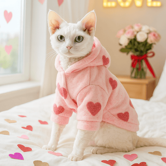 Valentine's Day Exclusive Cute  Heart Hooded Sweatshirt for Cats, Warm and Comfortable Pet Hoodie for Autumn and Winter, Sphynx Cat Apparel, Suitable for Both Cats and Dogs