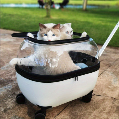 Portable Pet Large Capacity Cat Carrier with Rolling Wheels | Durable Plastic Frame | Portable Pet Stroller for Outdoor Adventures, Traveling Cats | Modern Cat Carrier | Durable Plastic Frame, Cat Accessories