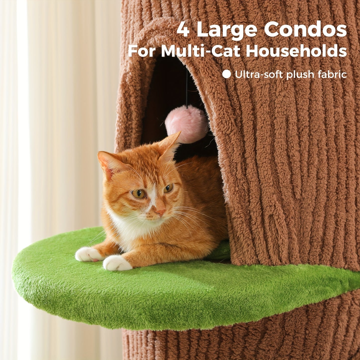68.5” Tall Multi-Cat Tree with 4-Level Forest Trunk, Heavy-Duty Sisal Scratching Posts, Plush Condos & Flower Bed - Weighted Base Cat Tower for Large Indoor Cats - Suitable for Multi-Cat Households