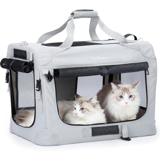 Extra Large Cat Carrier for 2 Cats - Heavy-Duty Collapsible Soft-Sided Pet Crate with Spacious Interior