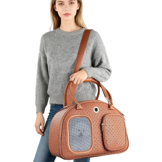 Airline Approved Small Dog & Carrier Purse - TSA-Approved Lightweight Pet Travel Bag with Mesh Windows, PU Tote Suitable for Airplane Cabin, for 5-10 Lbs Puppy\Kitten, for Vet Visits & Daily Outings